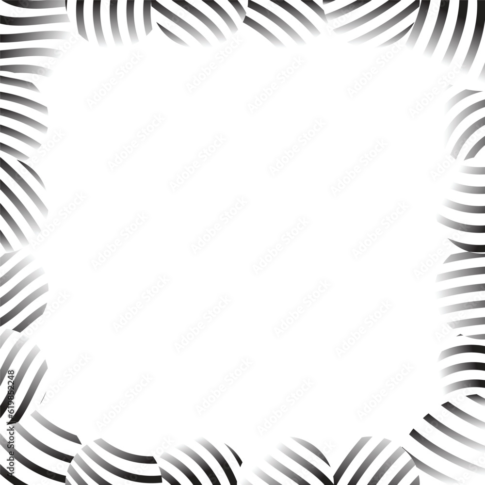 Simple white background with  border of abstract black and white circles and stripes and space for text copy.
