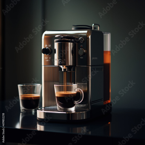 Machine à café expresso barista sur fond neutre photo