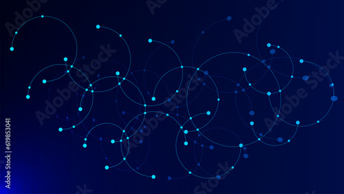 Global communication technology with connecting circle lines and dots. Social networking, network connection, future science techno concept background.