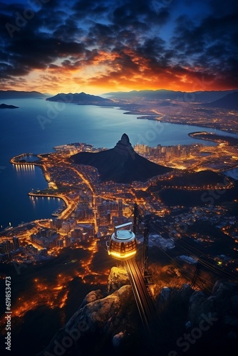 Cape Town's Winter Wonders Aerial Photo with Cable Car, Lion's Head, Beautiful Lighting, and Architectural Splendor! Created using generative AI