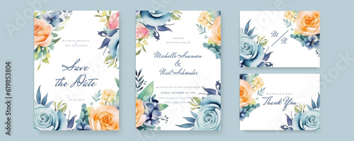 Fototapeta Naklejka Na Ścianę i Meble -  Colorful flower Elegant watercolor flower wedding invitation design template