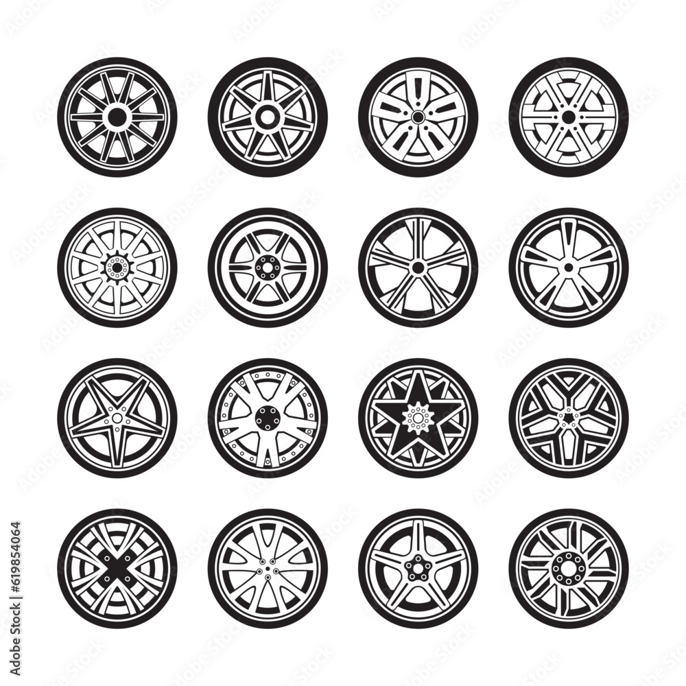 Tire and Wheels Vector Collection Set Tire and Wheels Vector Collection Set