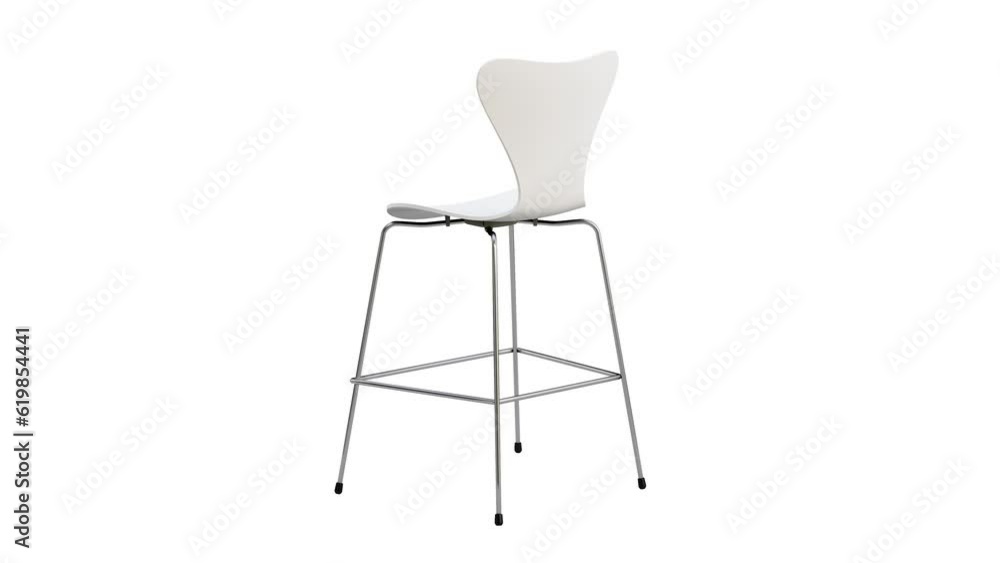 Circular animation of modern wooden bar stool with metal legs. Counter stool on white background. 3d render Circular animation of modern wooden bar stool with metal legs. Counter stool on white background. 3d render