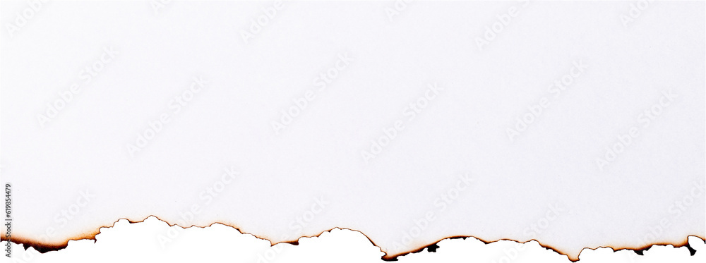White paper burned half isolated on white background with clipping path