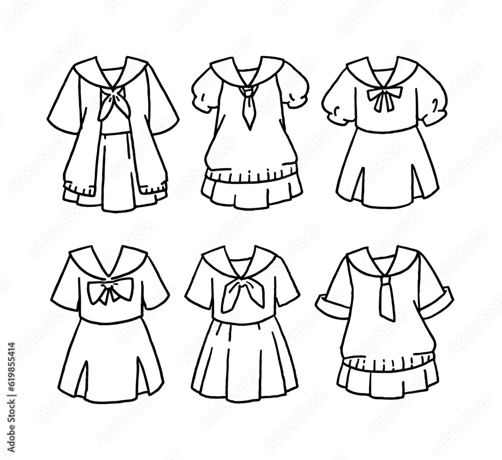 白いセーラー服のイラストセット 白いセーラー服のイラストセット