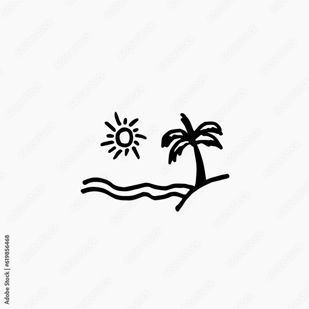 Simple modern beach line art illustration logo design. Ocean and wave vector graphics