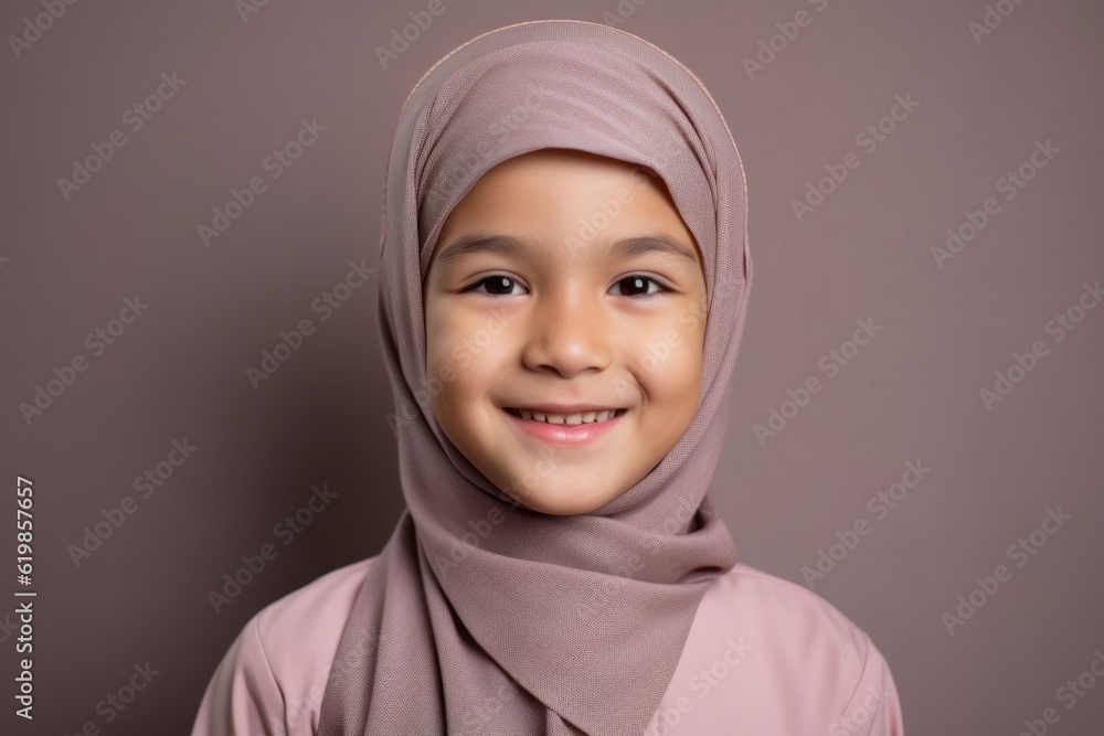 Portrait of a little muslim girl wearing hijab smiling at camera Portrait of a little muslim girl wearing hijab smiling at camera