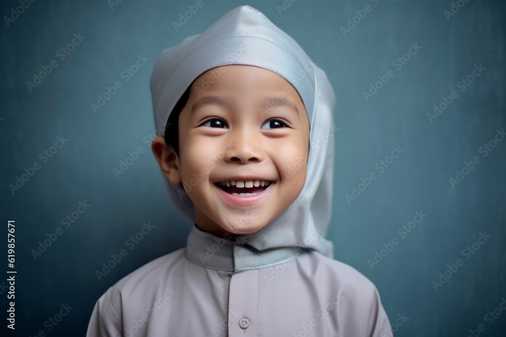 Portrait of asian muslim kid wearing hijab with happy face Portrait of asian muslim kid wearing hijab with happy face