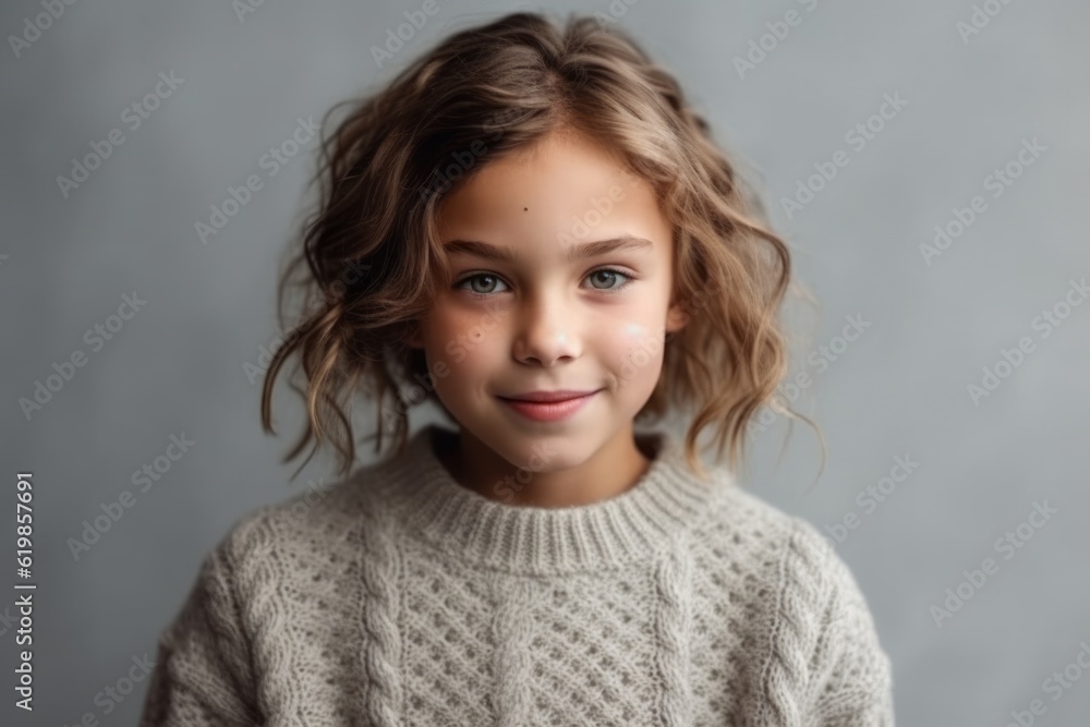 Portrait of a cute little girl in a sweater on a gray background Portrait of a cute little girl in a sweater on a gray background