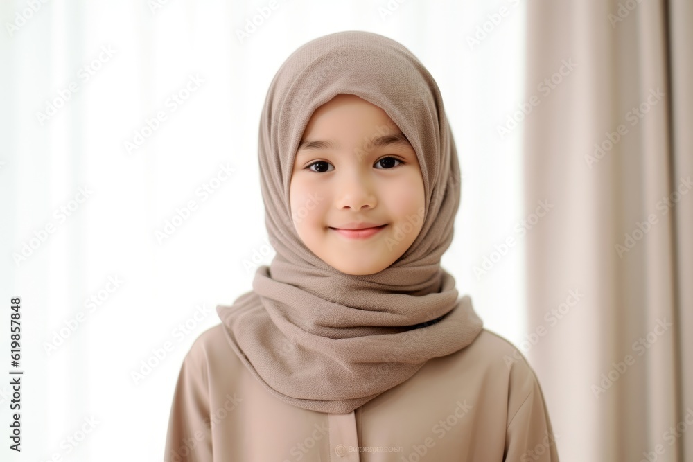 Portrait of a cute Asian Muslim girl with hijab looking at camera Portrait of a cute Asian Muslim girl with hijab looking at camera