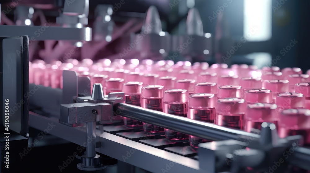 Obraz premium Cosmetics on the conveyor belt in the factory