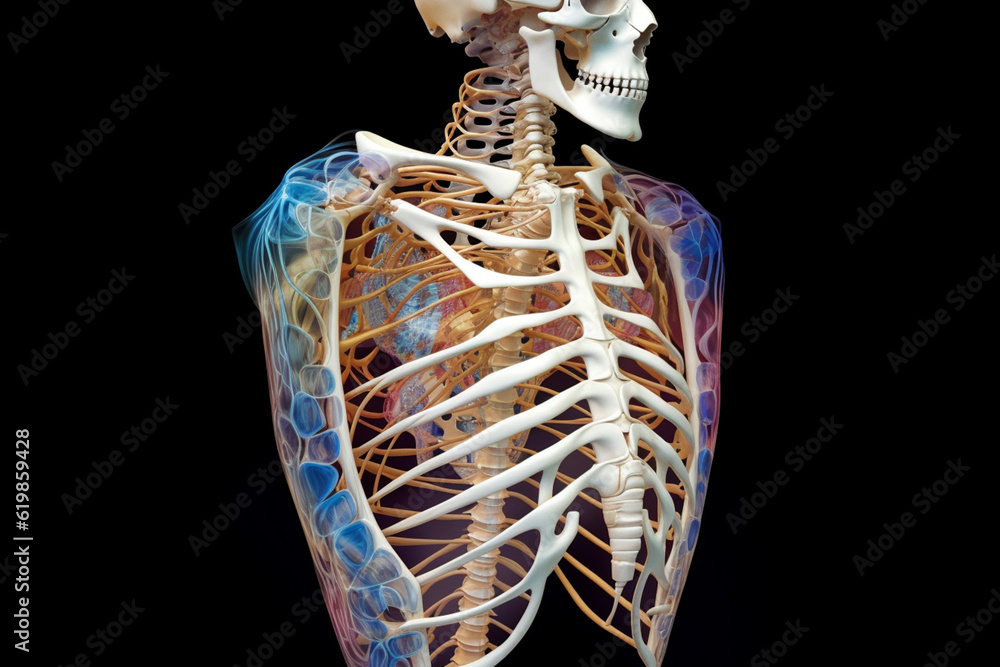 Realistic Rib Cage An anatomical model of the human ribcage in a geometric design is ...