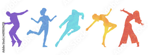 Silhouette of dancing people at a party on a white background, people celebrating a holiday, colorful vector illustration