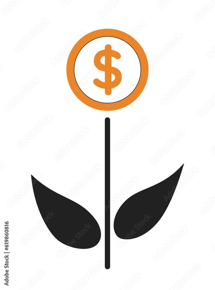 Money flower monochrome flat vector object. Editable black and white thin line icon on white background. Investment growth. Simple cartoon clip art spot illustration for web graphic design Money flower monochrome flat vector object. Editable black and white thin line icon on white background. Investment growth. Simple cartoon clip art spot illustration for web graphic design
