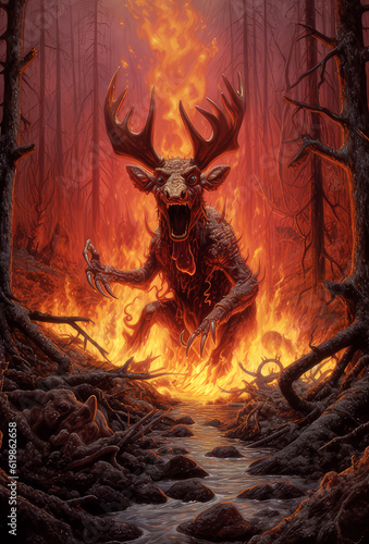 moose in hell in the style of optical illusion paintings
