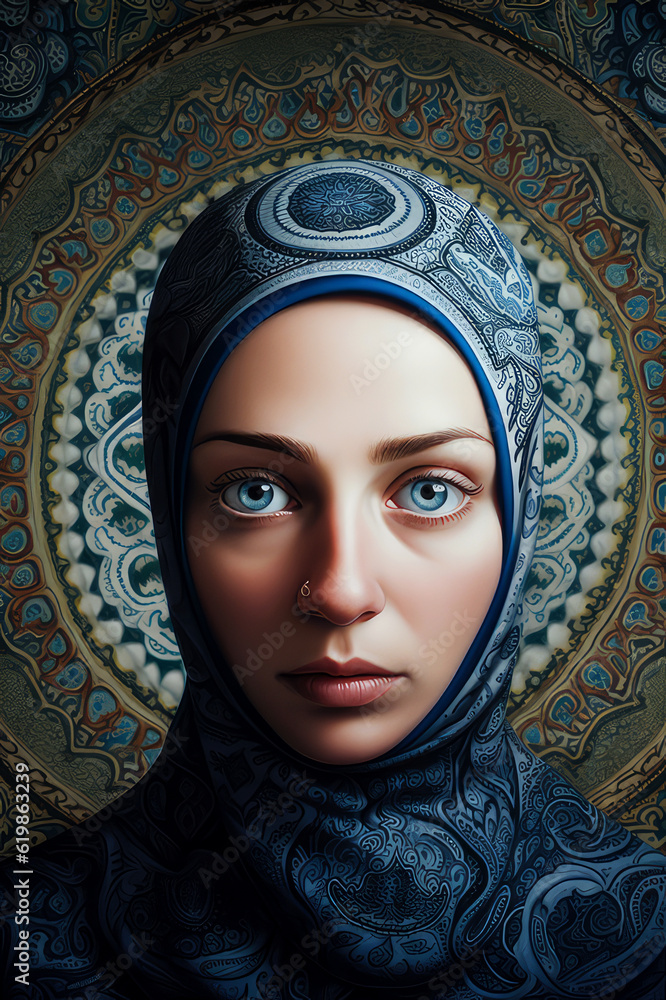 hijab woman portrait, optical illusion hijab woman portrait, optical illusion