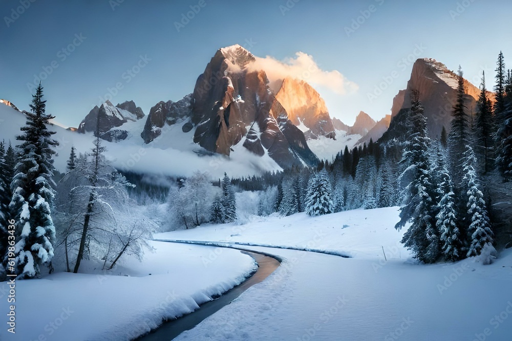 winter landscape in the mountains generated by AI technology 