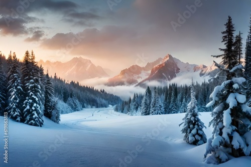 winter landscape in the mountains generated by AI technology  © Joun