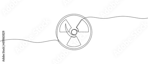 One line continuous radiation warning sign isolated on white background. Radioactive zone symbol.