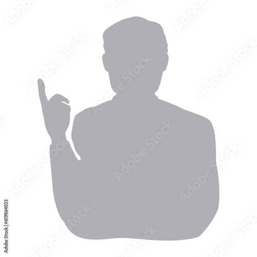 シニア男性シルエット　人差し指を出してポイントを解説するピクトグラム　グレー