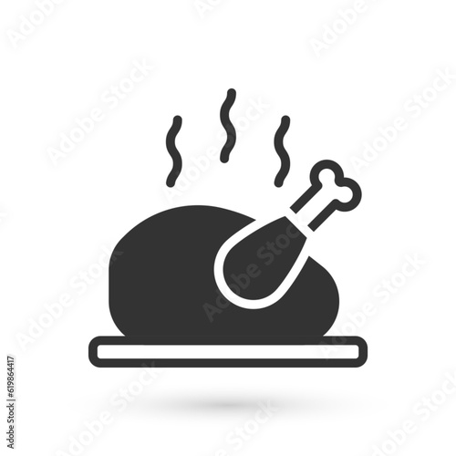 Grey Roasted turkey or chicken icon isolated on white background. Vector