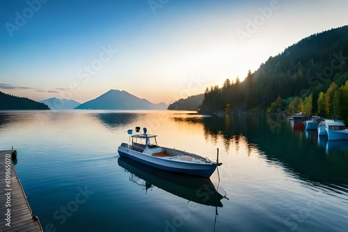 boats in the lake generated by AI technology 