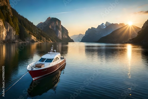 boats on the lake generated by AI technology 