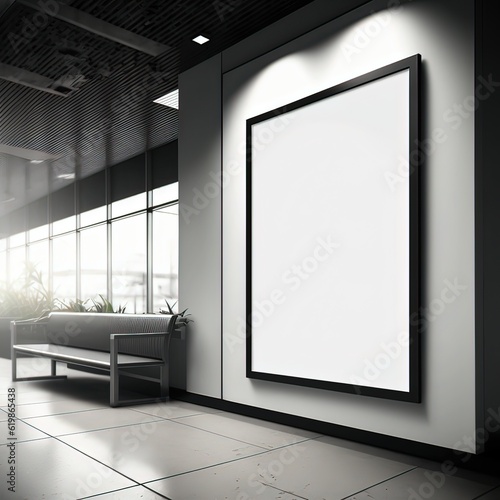 Empty advertising billboard frame on wall in office for mockup. Generative ai. 