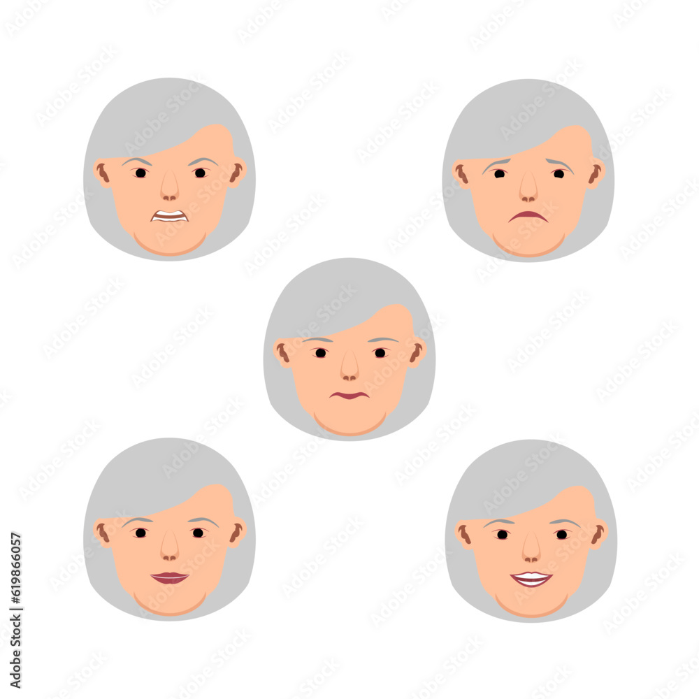 A set of elderly facial expression illustration A set of elderly facial expression illustration