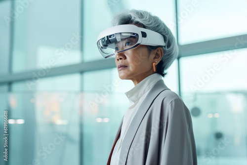 Generative ai senior businessman using 3d viewer experiencing augmented reality