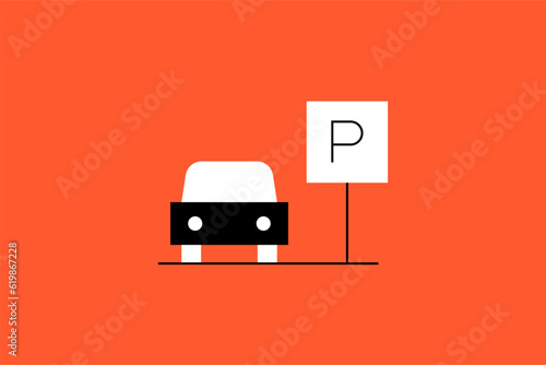 Vector parking illustration in flat design style, geometric car park icon.