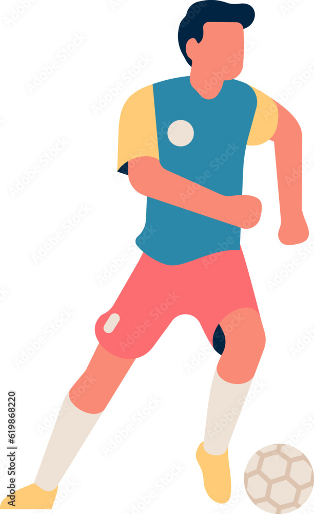 Moving man in kit with soccer ball. Sport athlete
