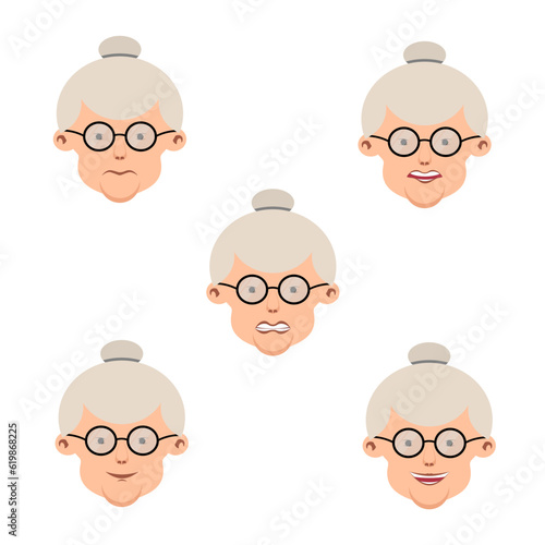 Avatars set of old people, female faces on white background