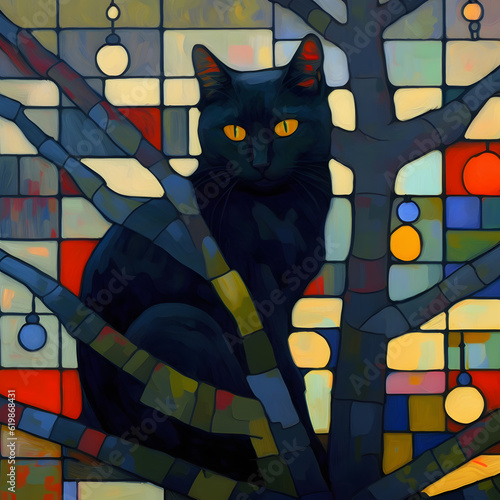 black cat artwork illustration. AI generated