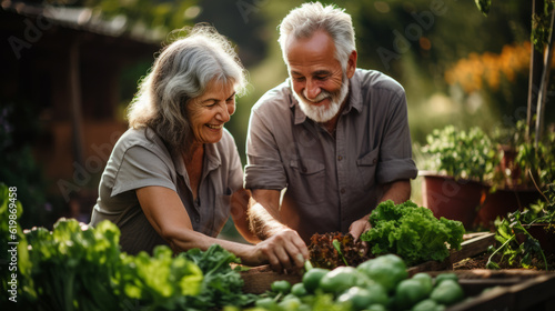 Wallpaper Mural Senior couple finding joy and fulfillment in their shared passion for gardening. With tender care, they nurture their thriving vegetable garden, tending to each plant with love and dedication Torontodigital.ca