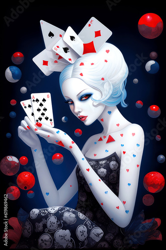 woman playing poker, optical illusion