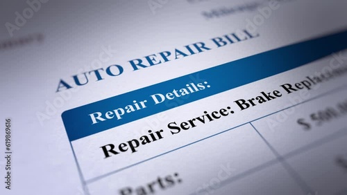 Animated Auto Repair Bill, Fictitious Data Created Exclusively for This Concept Footage
