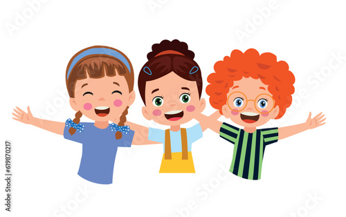 little kid hug best friend and feel happy
