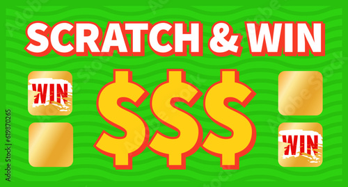 Scratch erasable card. Instant lottery ticket template