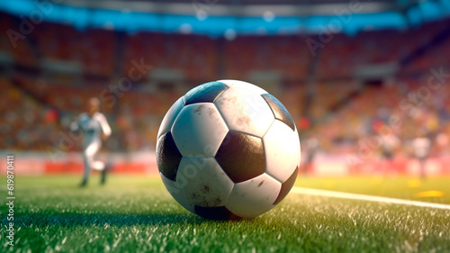 Soccer ball with falling confetti on the grand stage of stadium. Generative AI © REC Stock Footage