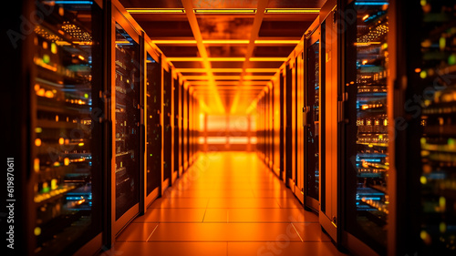 Immense supercomputing power room a gigantic server of internet. Generative AI photo