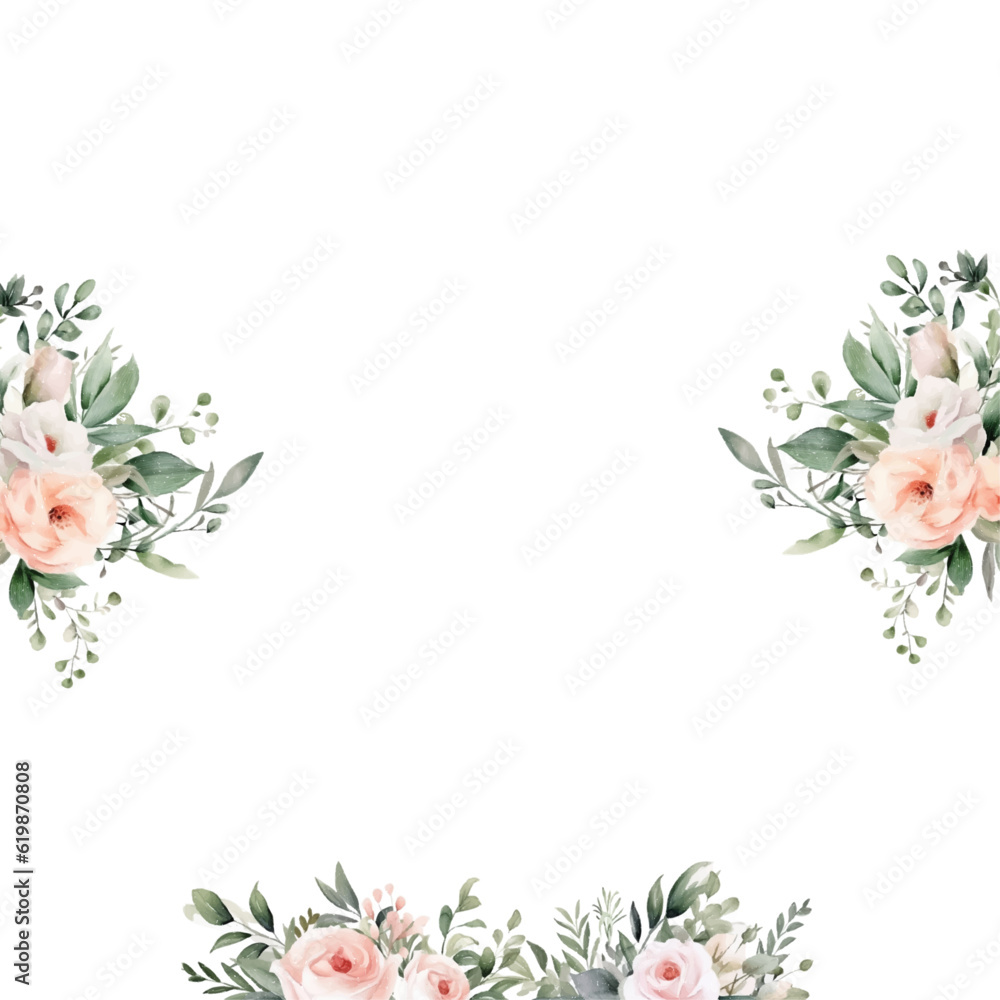 Fototapeta premium Elegant wedding card with beautiful floral and leaves template