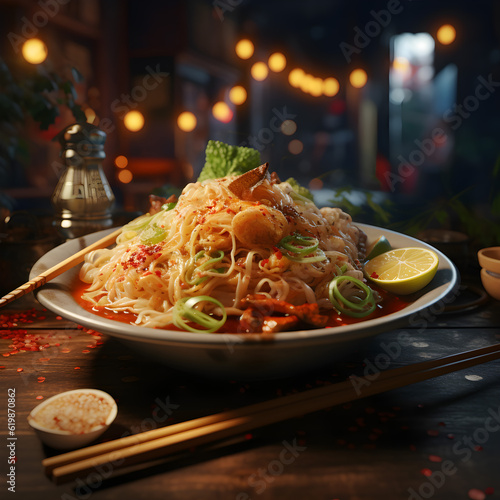 Stir-fried noodles on the table look delicious