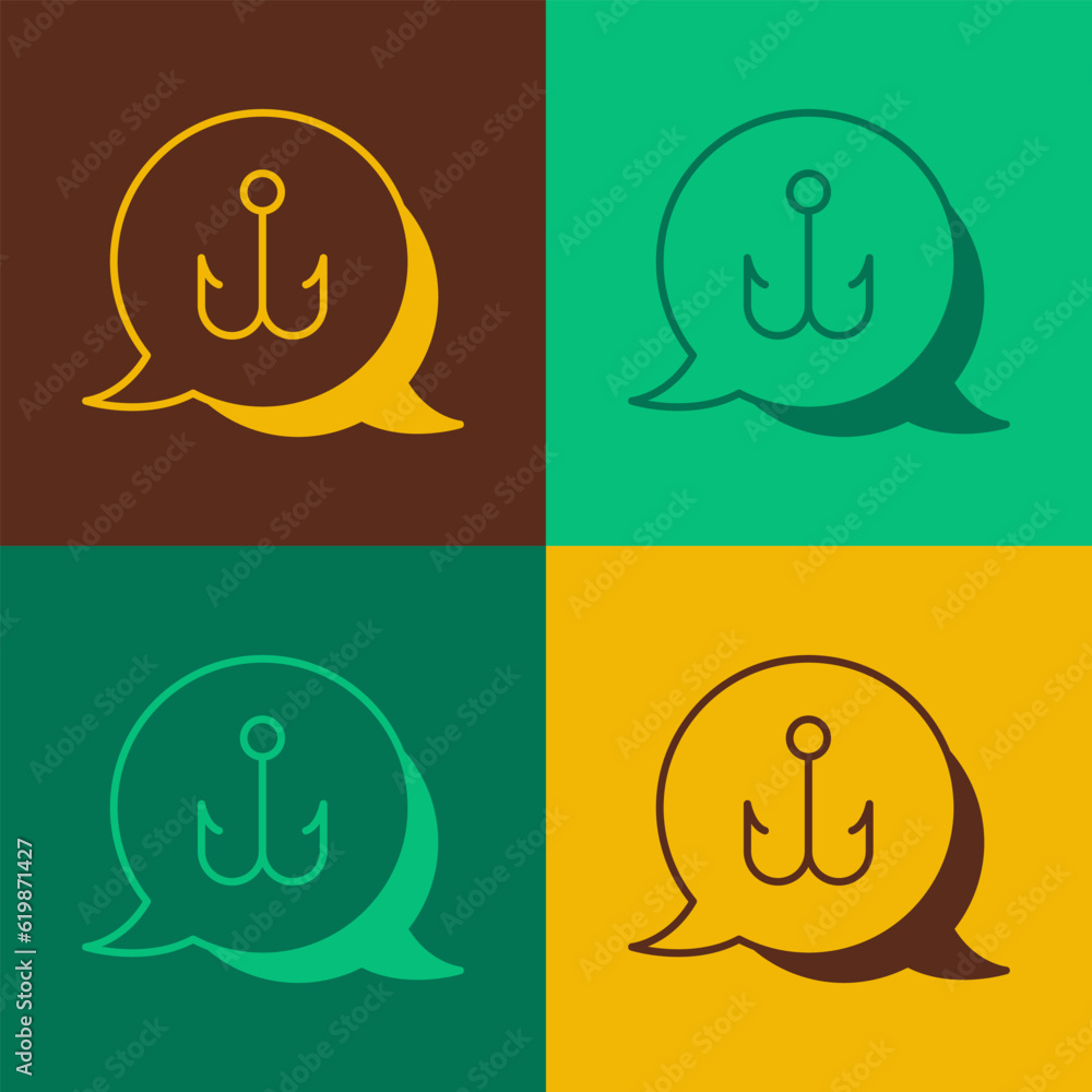 Pop art Fishing hook icon isolated on color background. Fishing tackle. Vector Pop art Fishing hook icon isolated on color background. Fishing tackle. Vector