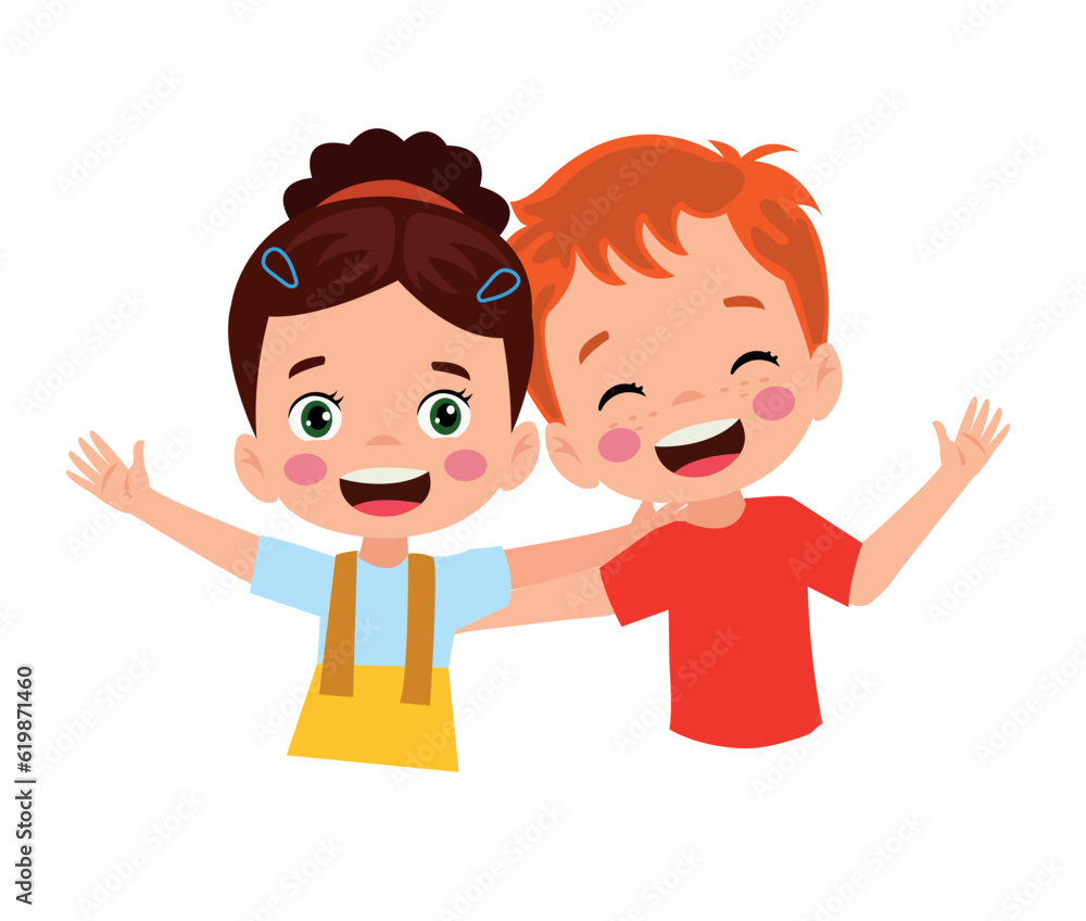 little kid hug best friend and feel happy little kid hug best friend and feel happy