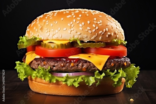tasty burger isolated on white background fresh ham, cheese and tomato. Made with Generative AI