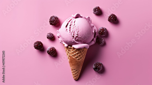 minimalist image of a berry waffle ice cream, with its vibrant colors and textures showcased against a clean background, embracing the joy of savoring sweet summer flavors. AI generated