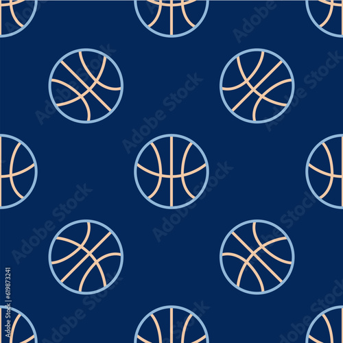 Line Basketball ball icon isolated seamless pattern on blue background. Sport symbol. Vector