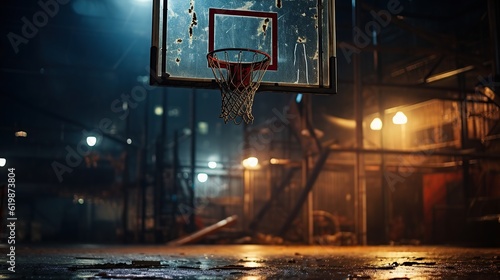 Fotografia view of the basketball hoop at an empty urban outdoor court at night Generative