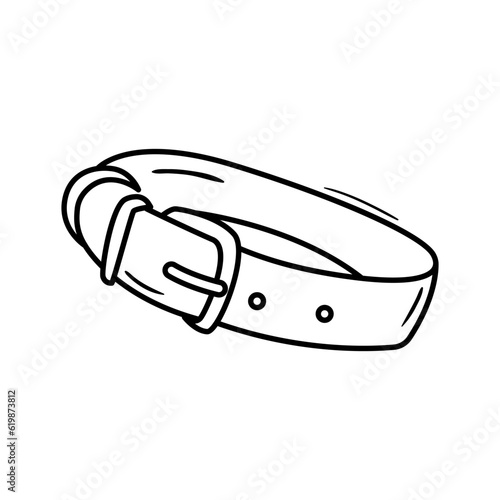 Hand drawn vector illustration of dog collar. Outline doodle drawing of pet accessory. Equipment for domestic animal training and walking. Black sketch icon